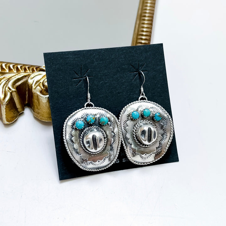 Bobby Platero | Native American Handmade Sterling Silver Cowboy Hat Earrings with Kingman Turquoise