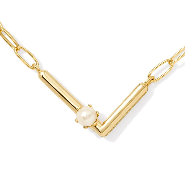 Kendra Scott | Pearl Gold Initial Letter Short Pendant Necklace in White Pearl