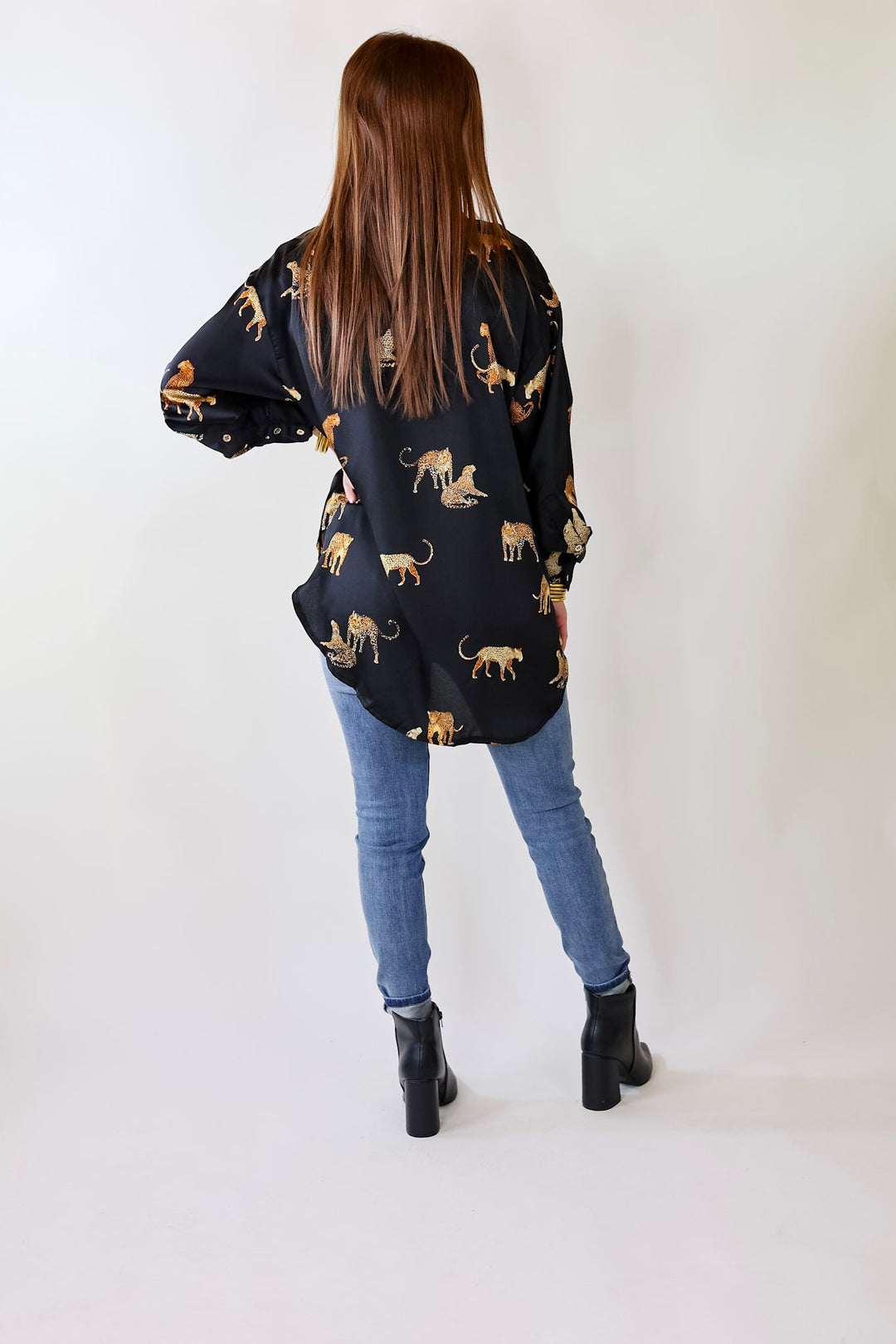 Tell Me Something Good Cheetah Print Long Sleeve Button Up Top in Black - Giddy Up Glamour Boutique