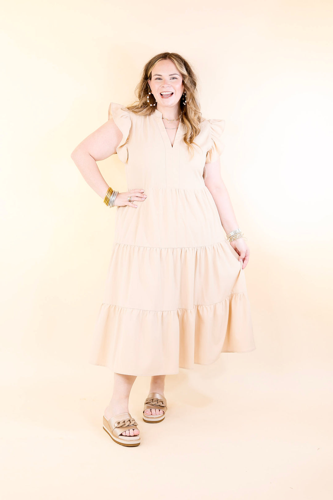 cream tiered midi dress With A Smile Midi Dress