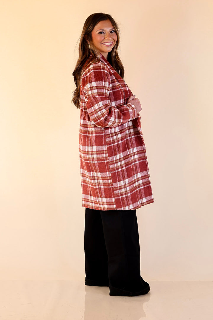 Mountain Ranch Long Plaid Jacket in Maroon