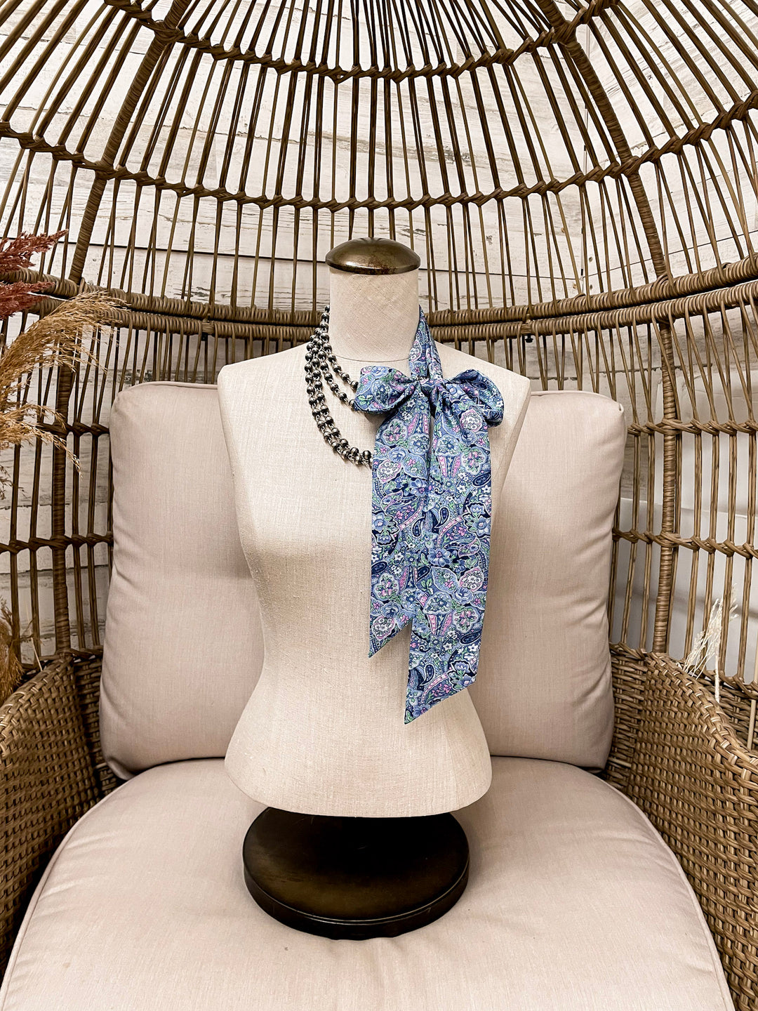 Wyoming Traders | Frontier Paisley Print Silk Twilly Scarf in Blue