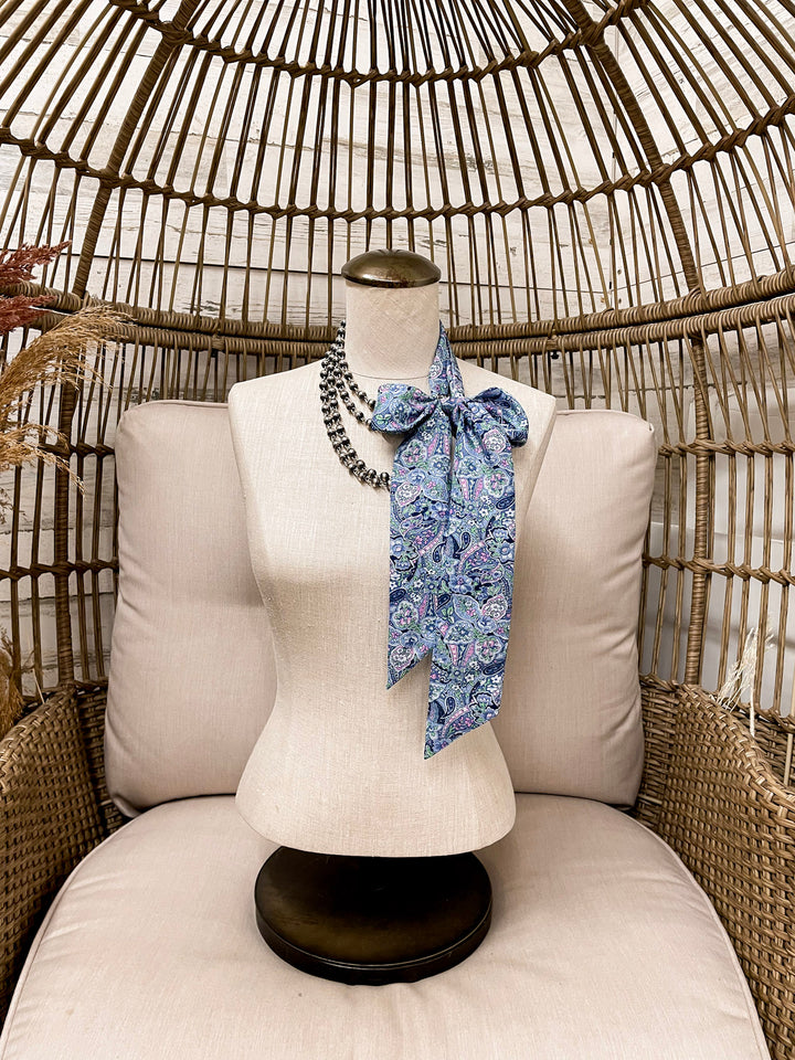 Wyoming Traders | Frontier Paisley Print Silk Twilly Scarf in Blue