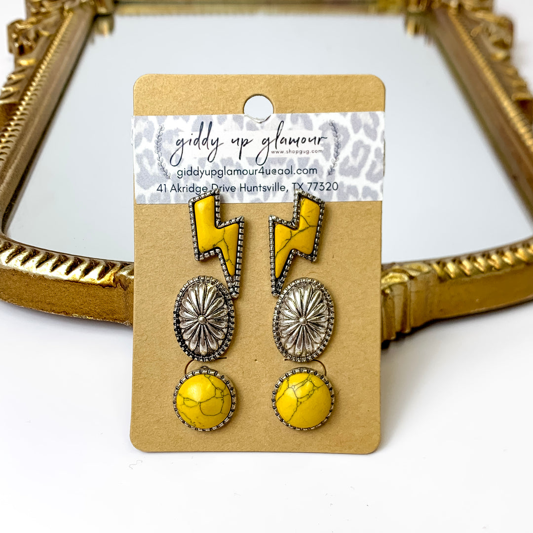 Set Of Three | Lightning Bolt and Concho Stud Set in Mustard Yellow - Giddy Up Glamour Boutique