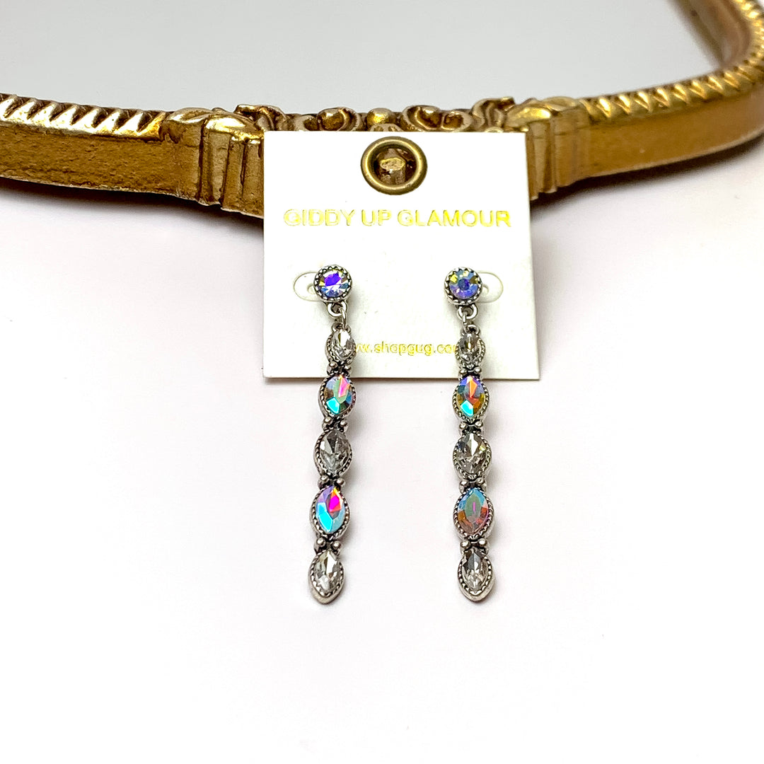 Thin Bar AB and Clear Marquis Crystal Drop Earrings - Giddy Up Glamour Boutique