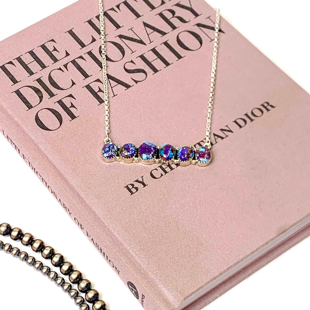 Hada Collection | Handmade Sterling Silver Stone Cluster Bar Necklace in Purple Mojave Remix - Giddy Up Glamour Boutique