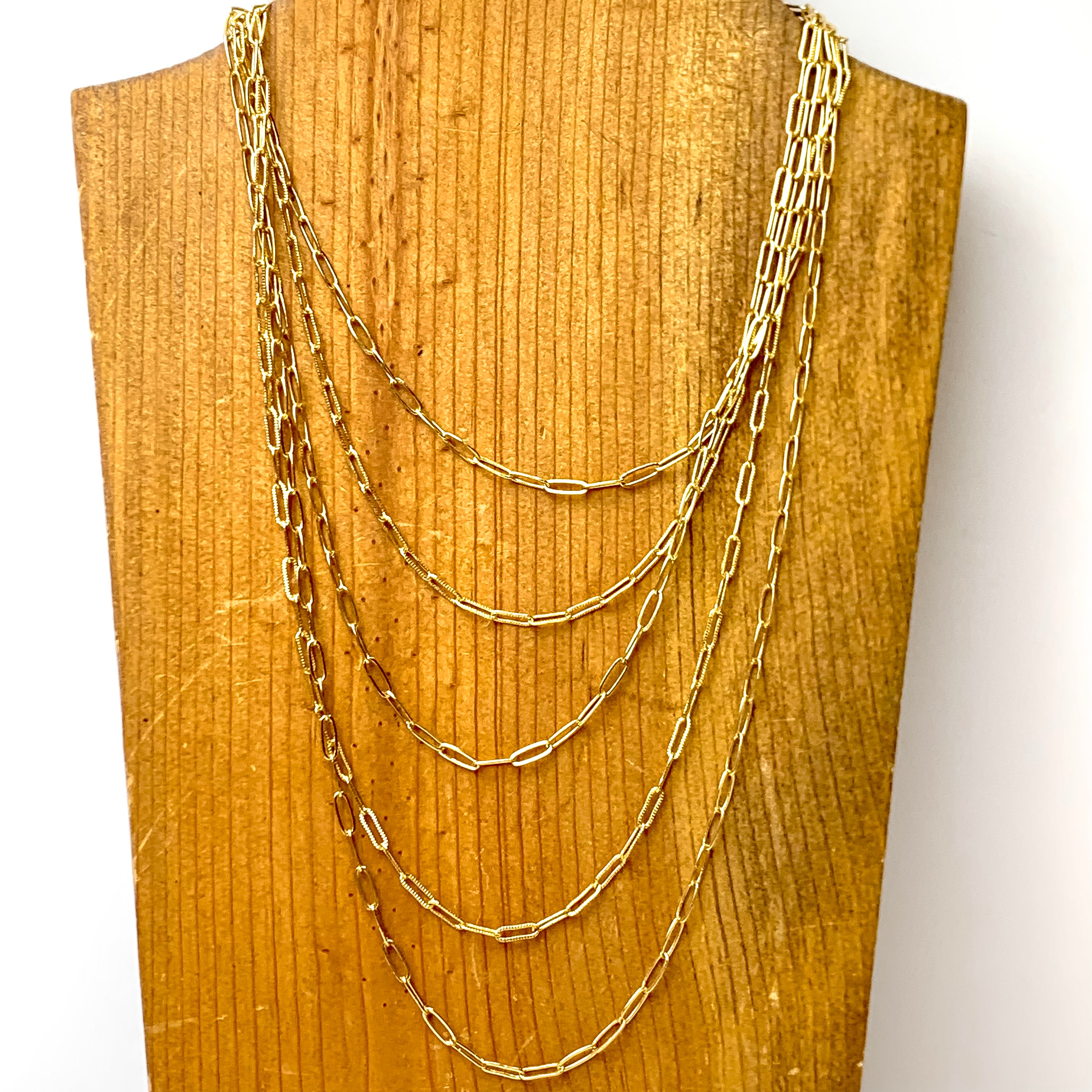 Paperclip Chain Five Layered Necklace in Gold - Giddy Up Glamour Boutique