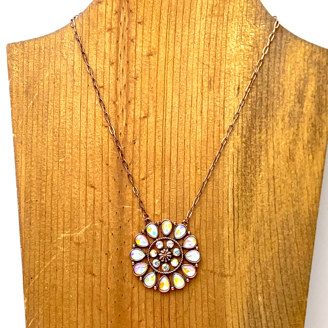 Desert Daisy Copper Tone Flower Concho Necklace in Light Pink and Ivory - Giddy Up Glamour Boutique