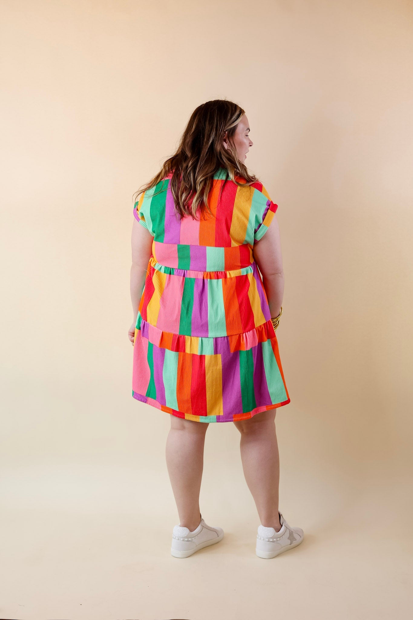 Appreciate You Color Block Corduroy Button Up Dress in Multi - Giddy Up Glamour Boutique