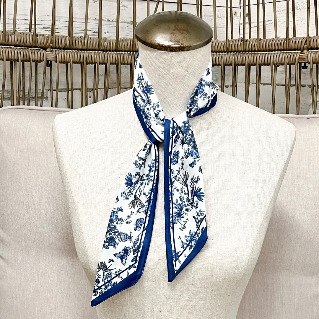 Blueberry Hill Toile Twilly Scarf in Blue and White