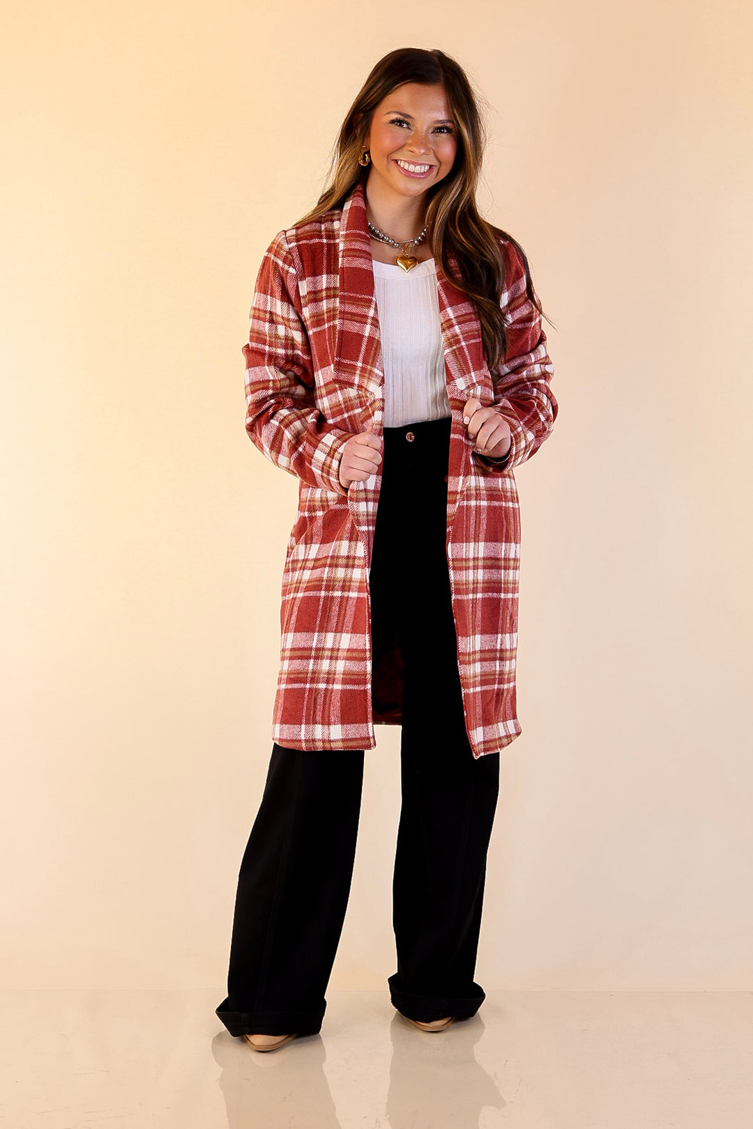 Mountain Ranch Long Plaid Jacket in Maroon