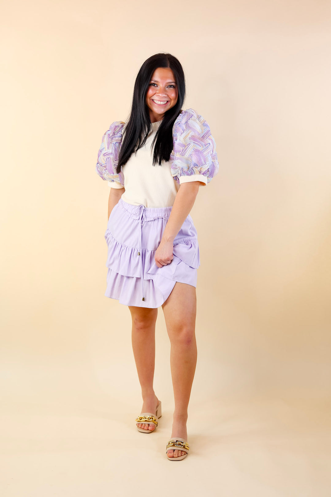 Vibrant Vibes Tiered Skort with Drawstring Waist in Lavender Purple - Giddy Up Glamour Boutique