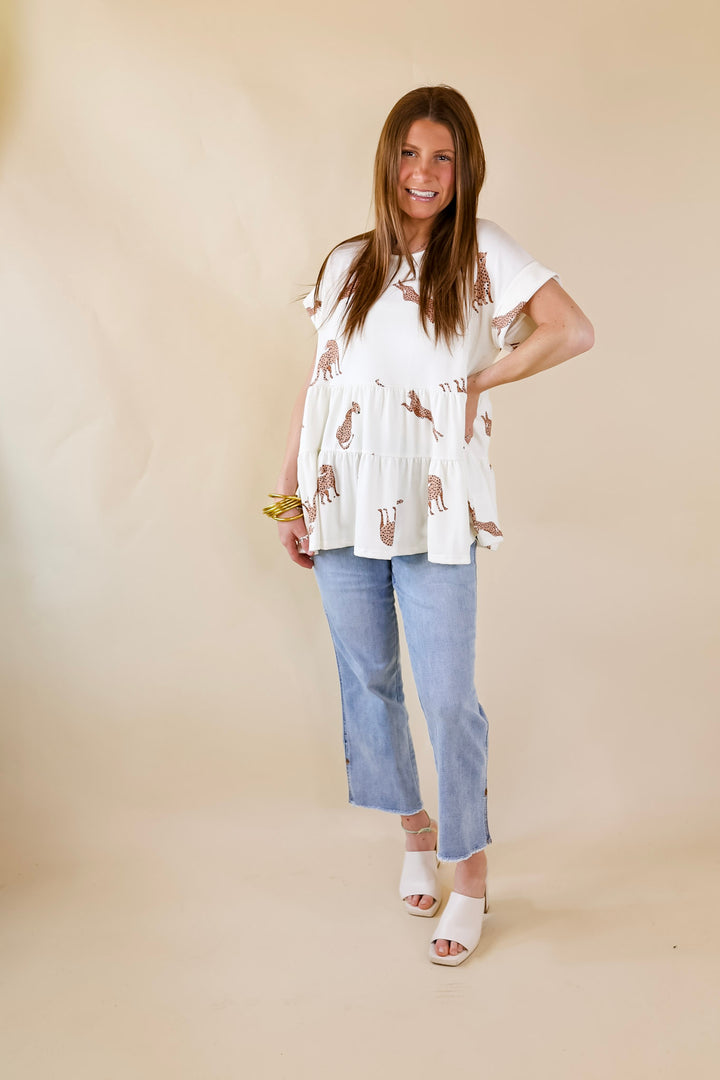 Feeling Wild Cheetah Print Tiered Babydoll Top in Ivory - Giddy Up Glamour Boutique