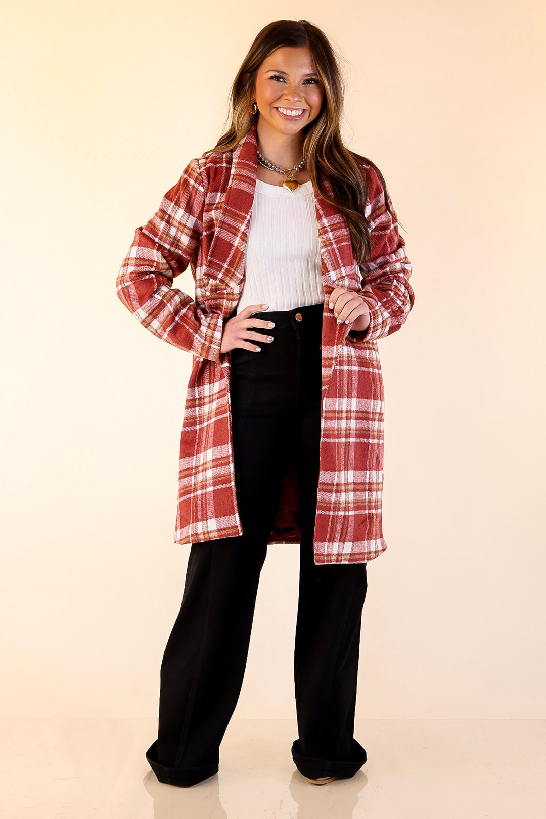 Mountain Ranch Long Plaid Jacket in Maroon