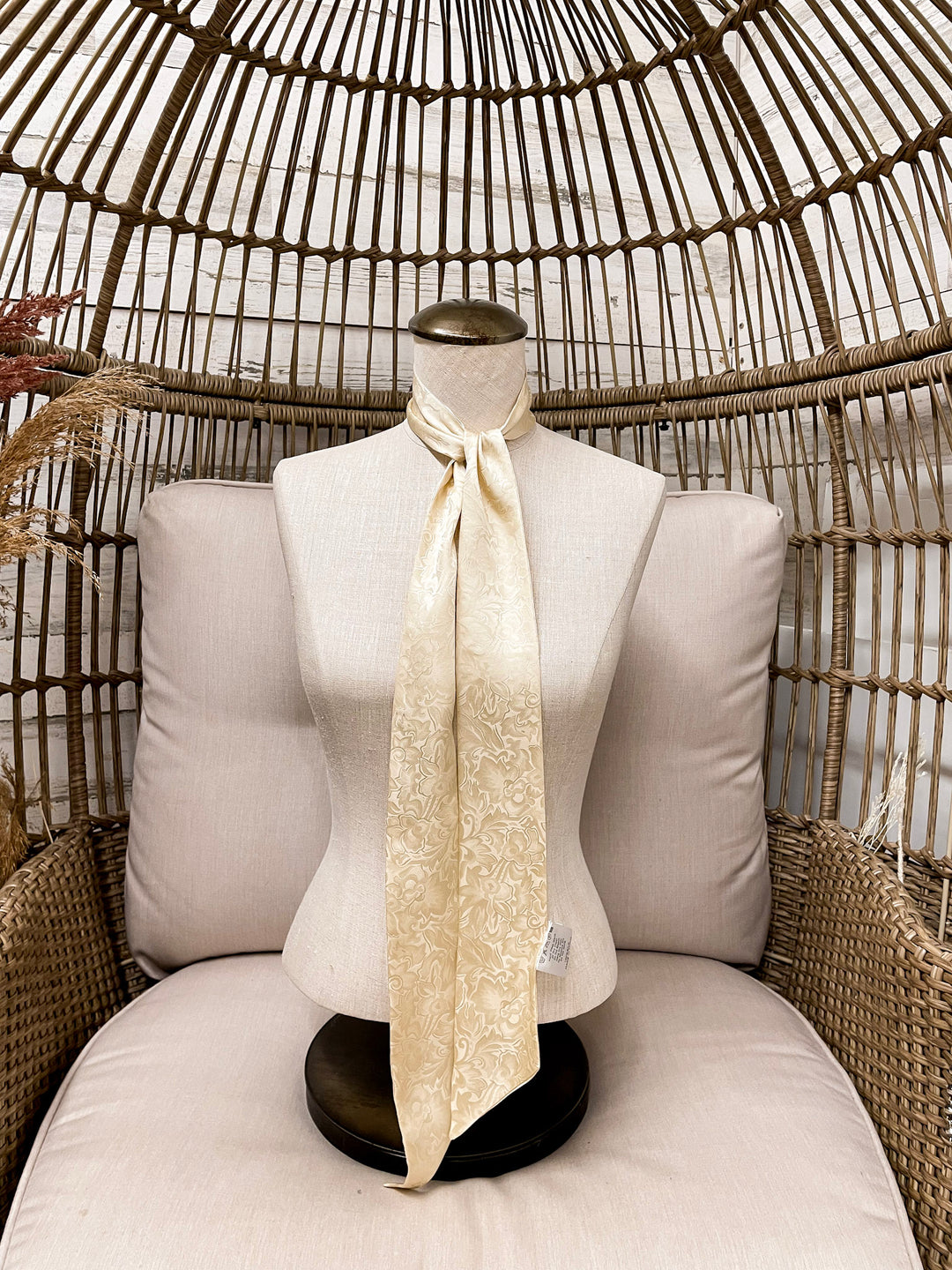 Wyoming Traders | Jacquard Print Silk Twilly Scarf in Ivory
