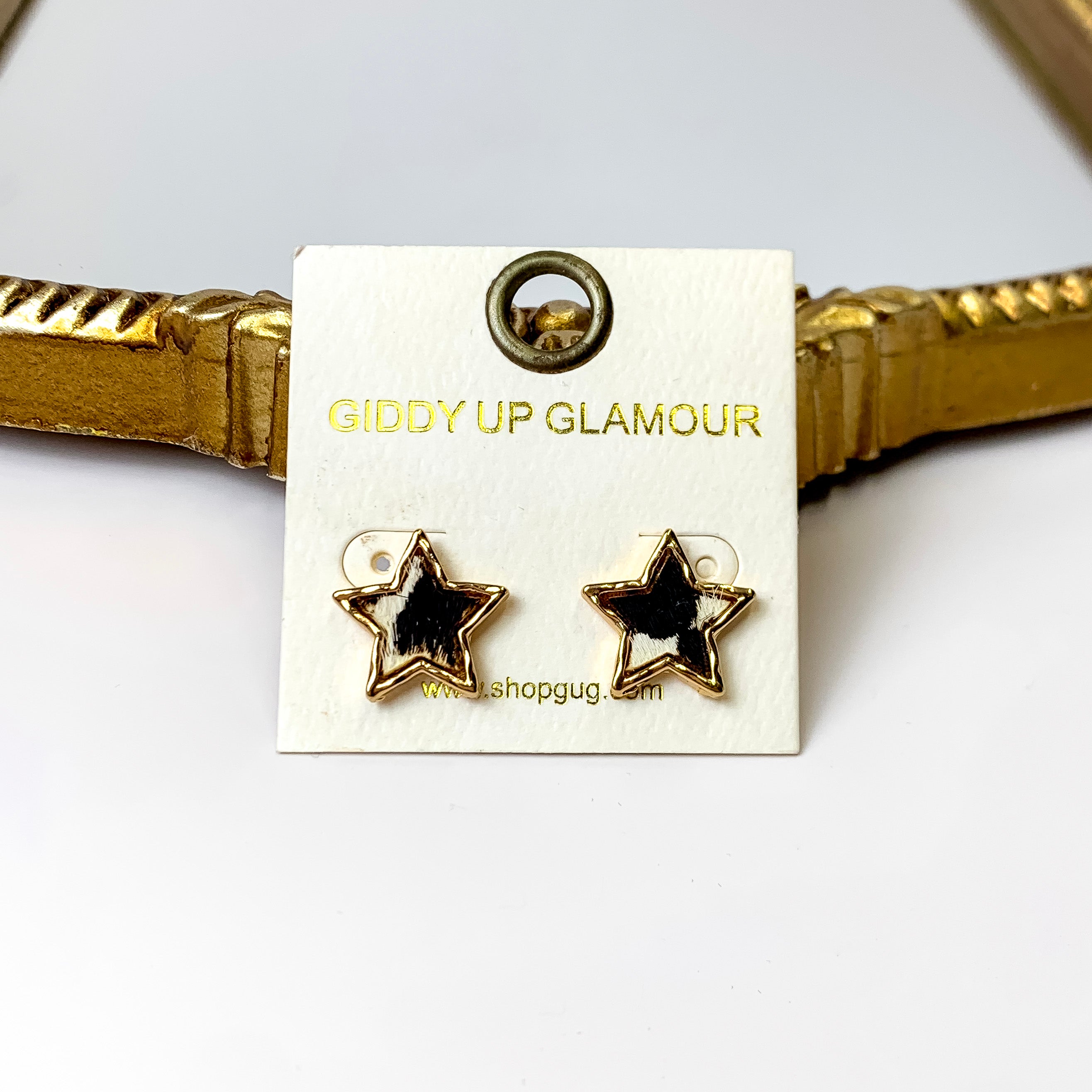 Lost in the Stars Stud Earrings in Cow Print - Giddy Up Glamour Boutique