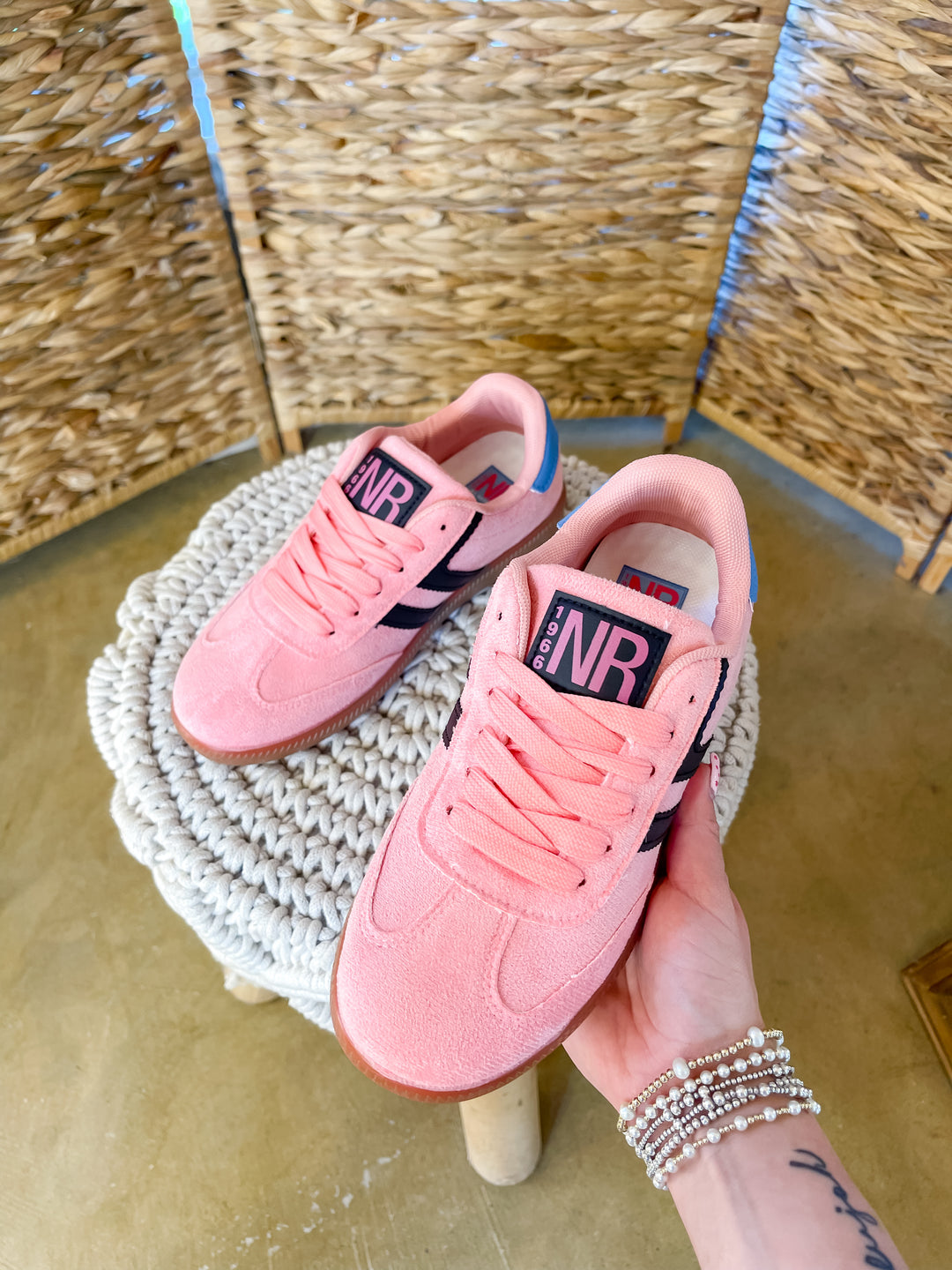 Naughty Monkey | Right on Track Retro Lace-Up Sneaker in Pink with Black Stripes