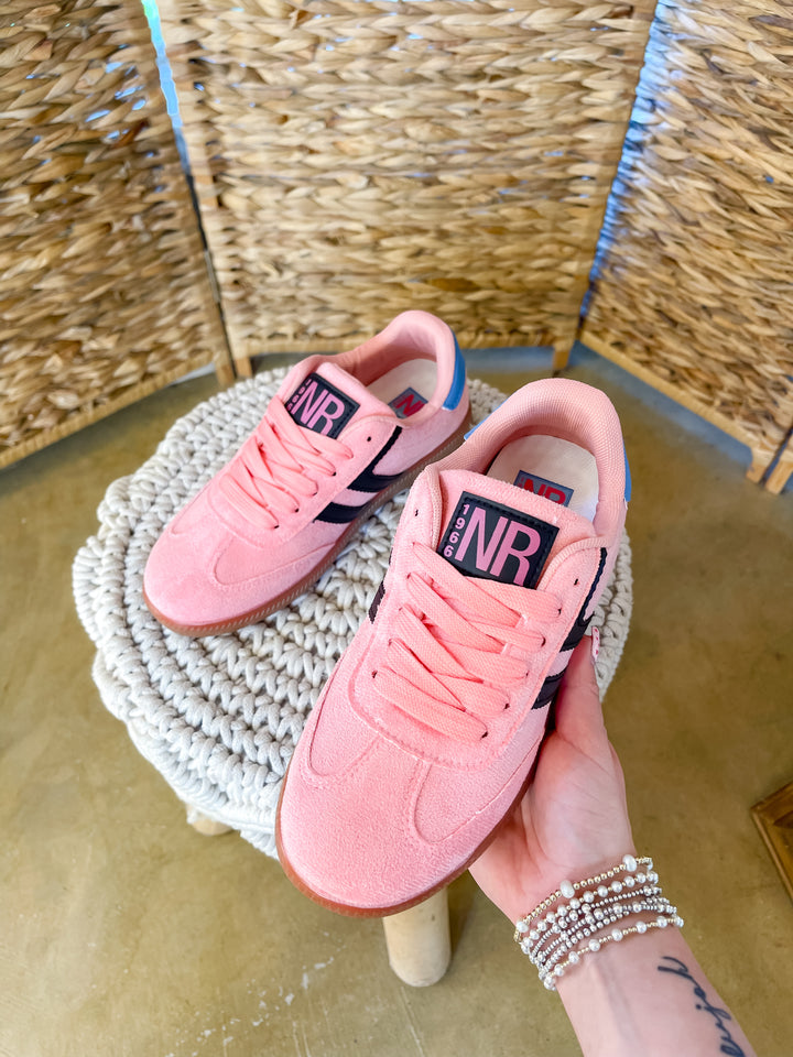 Naughty Monkey | Right on Track Retro Lace-Up Sneaker in Pink with Black Stripes