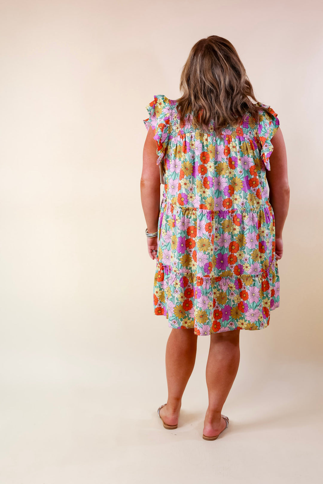 Pretty Days Floral Notched Neckline Dress in Cream - Giddy Up Glamour Boutique