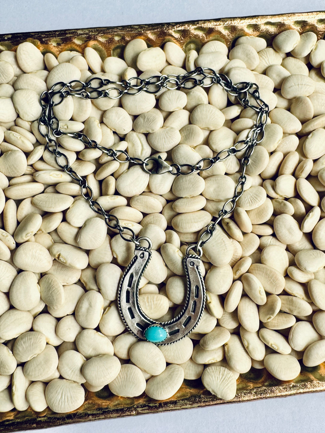 Lucky Horseshoe Native American Handmade Sterling Silver Necklace with Turquoise