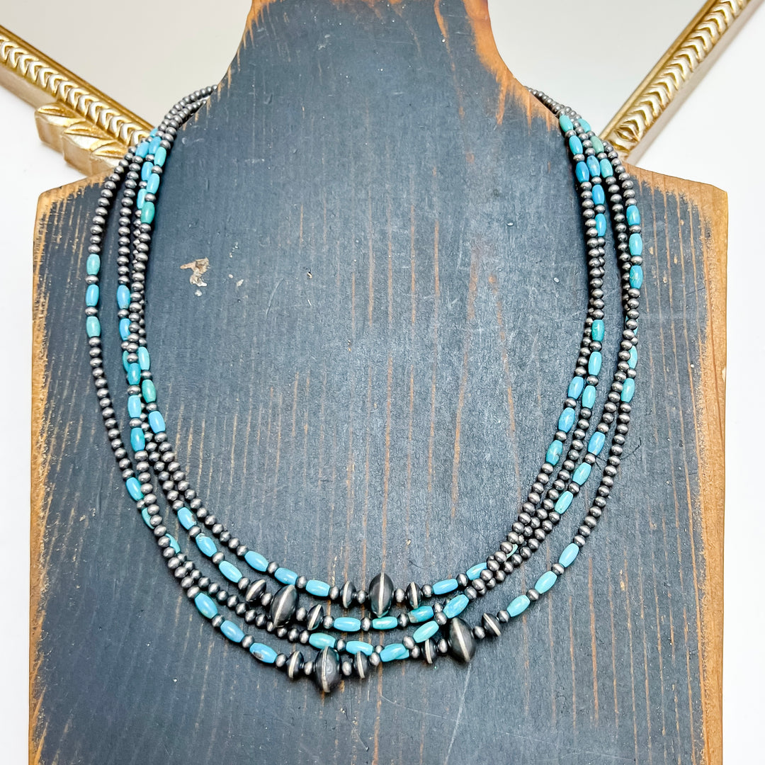 18" Red Skin Turquoise and Navajo Pearl Hand Strung Necklace with Saucer Center Bead
