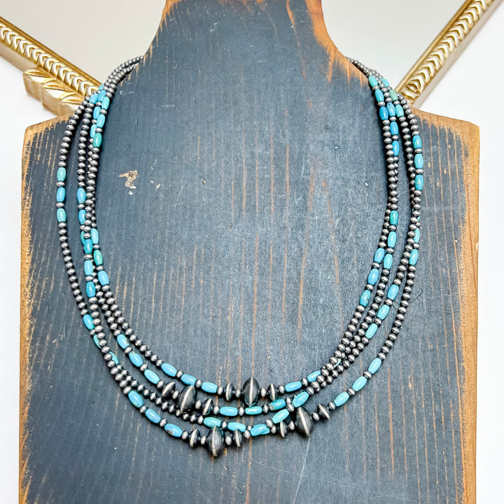 18" Red Skin Turquoise and Navajo Pearl Hand Strung Necklace with Saucer Center Bead