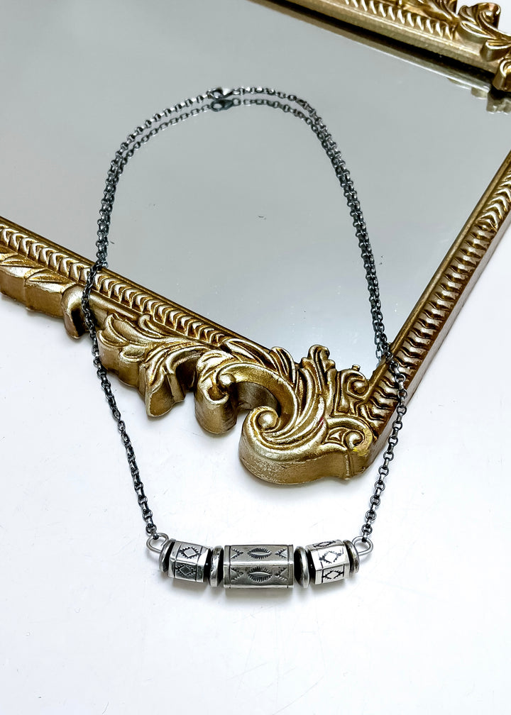 Sterling silver Native American barrel bead necklace with adjustable chain, minimalist western jewelry