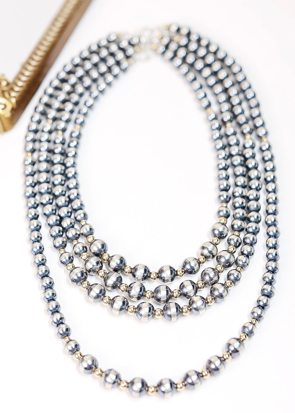 Handmade Sterling Silver Navajo Pearl & 14K Gold Accent Necklace – Varying Lengths