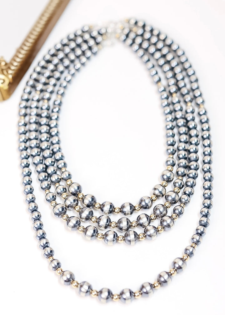 Handmade Sterling Silver Navajo Pearl & 14K Gold Accent Necklace – Varying Lengths