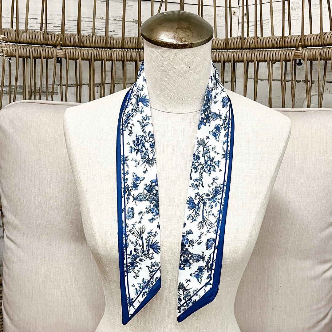 Blueberry Hill Toile Twilly Scarf in Blue and White