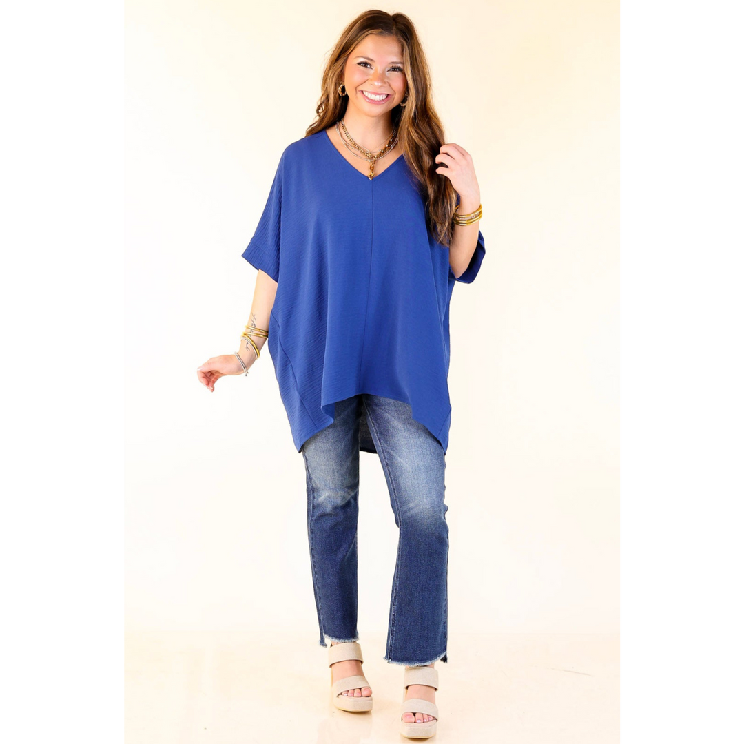 Classically Chic Short Sleeve V Neck Top in Navy