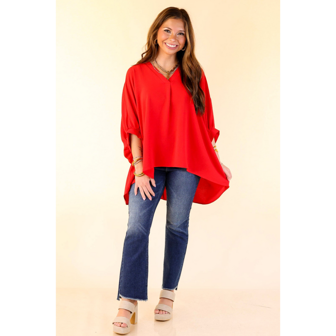 Classically Chic Short Sleeve V Neck Top in Red