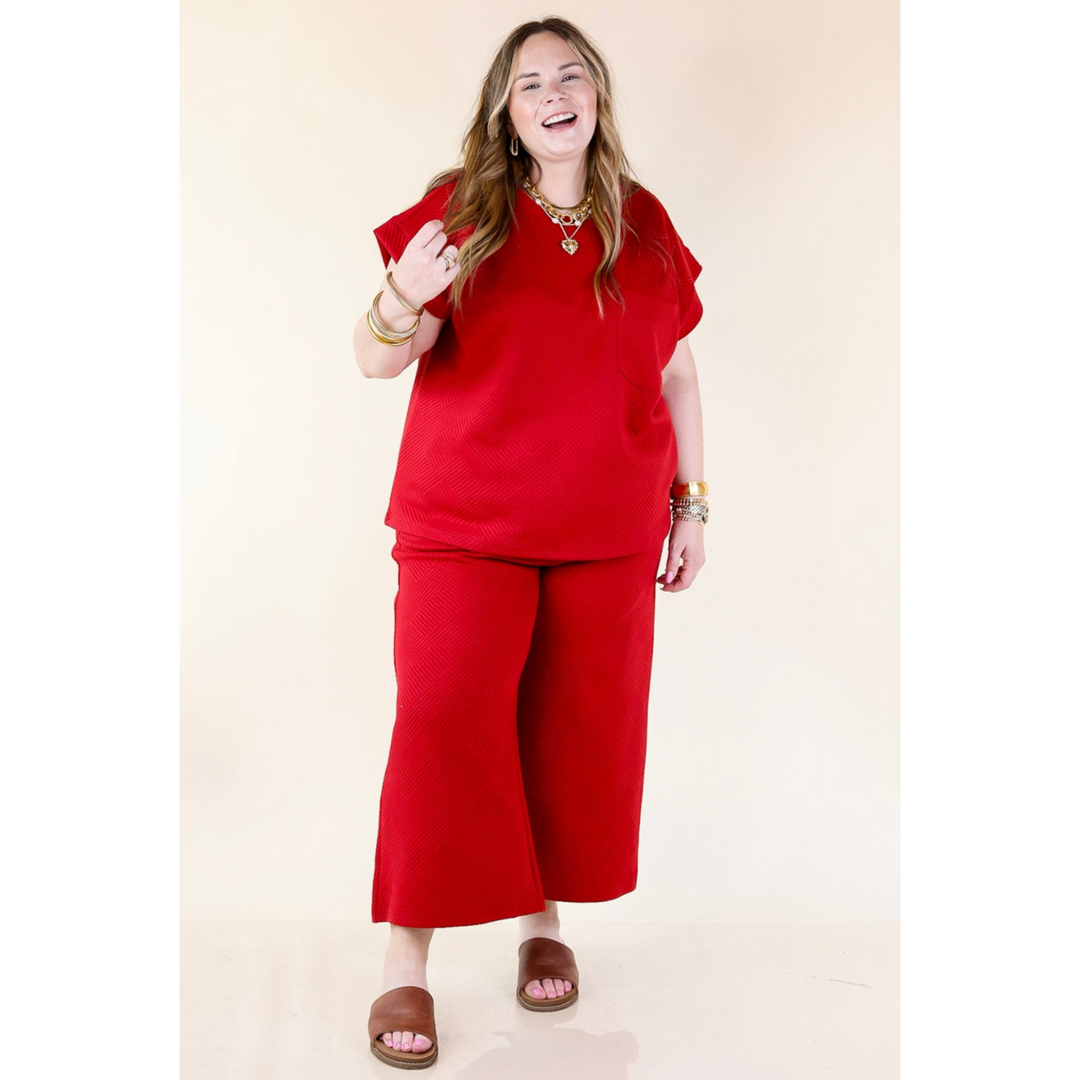 Glamour on the Go Textured Wide Leg Pant in Scarlet Red