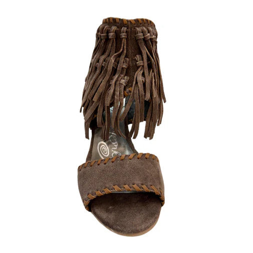 Online Exclusive | True Fringe Wedge with Ankle and Toe Strap in Taupe