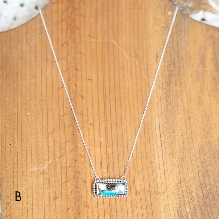 Hada Collection | Silver Chain Necklace with Large White Buffalo and Turquoise Mix Bar Pendant