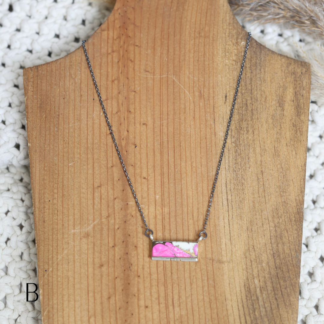 Steve Francisco | Navajo Handmade Sterling Silver Chain Necklace with Cotton Candy Turquoise Mix Pendant