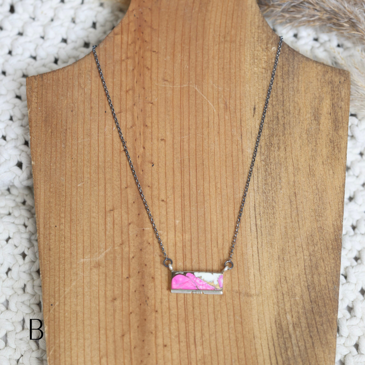 Steve Francisco | Navajo Handmade Sterling Silver Chain Necklace with Cotton Candy Turquoise Mix Pendant