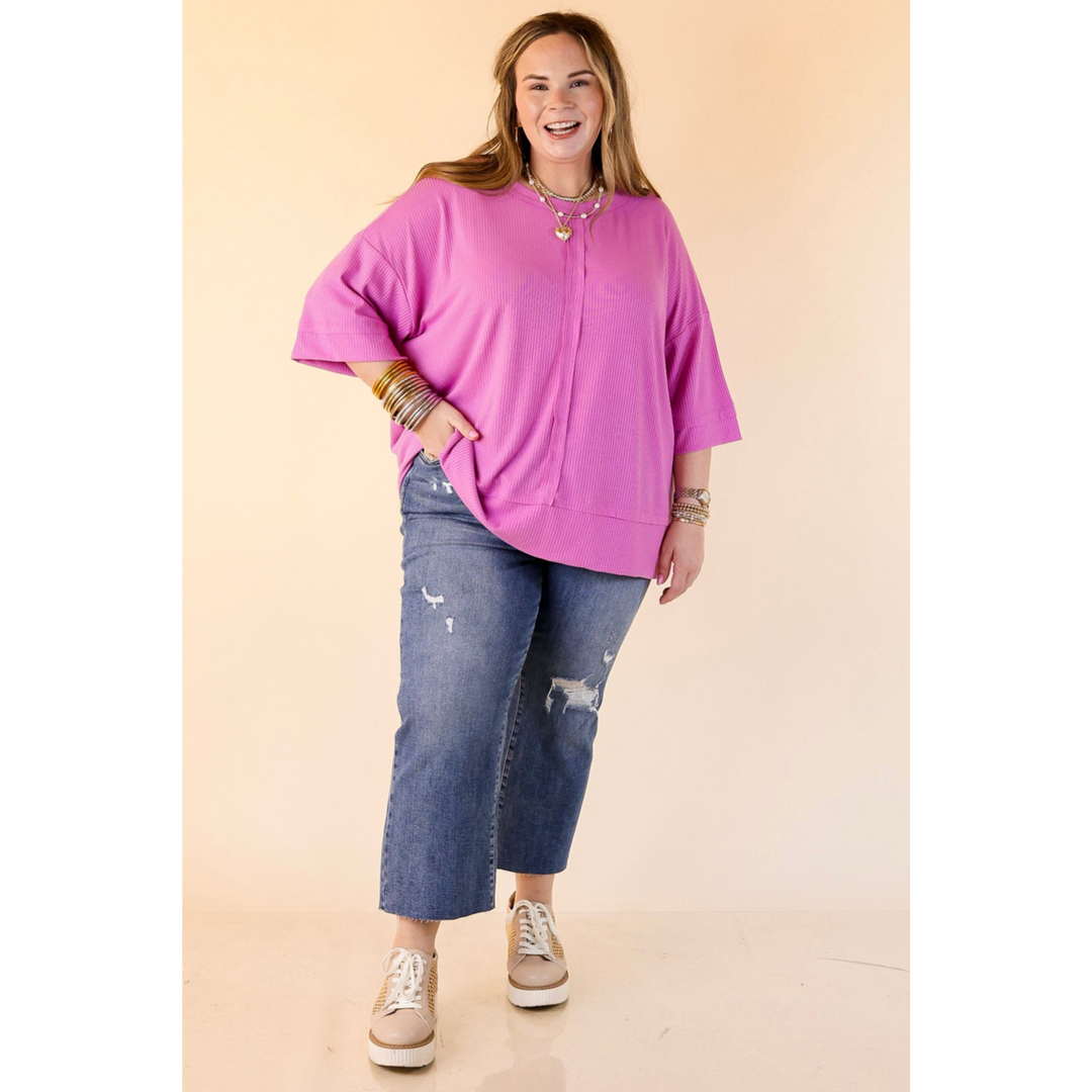 Subtle Spark Crew Neck Short Sleeve Shirt with Seam Detailing in Mauve