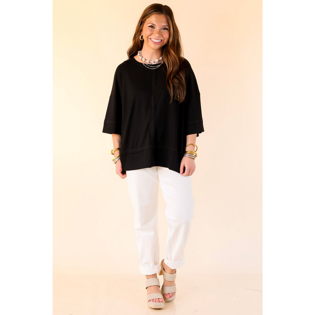 Subtle Spark Crew Neck Short Sleeve Shirt with Seam Detailing in Black