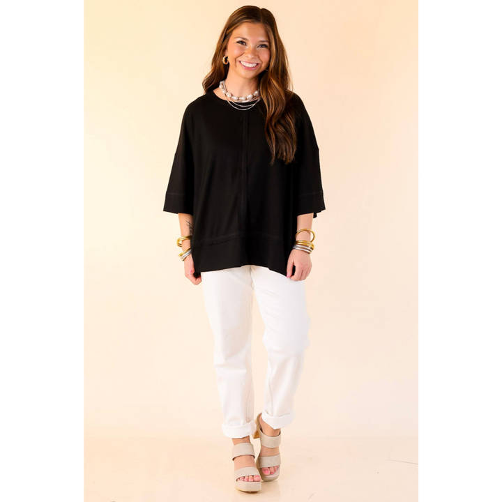 Subtle Spark Crew Neck Short Sleeve Shirt with Seam Detailing in Black