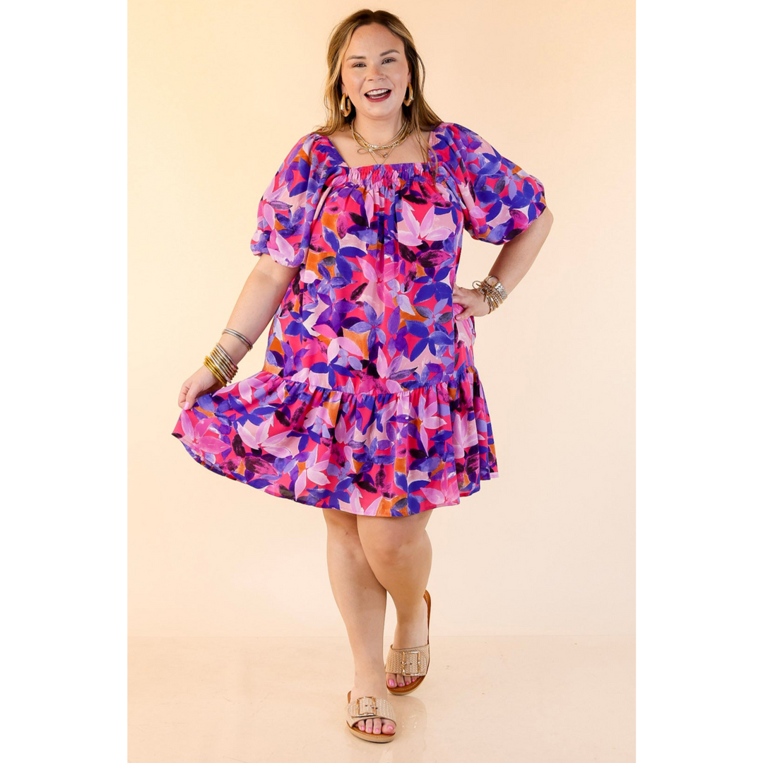 Blossoming Beauty Floral Print Dress in Magenta Pink