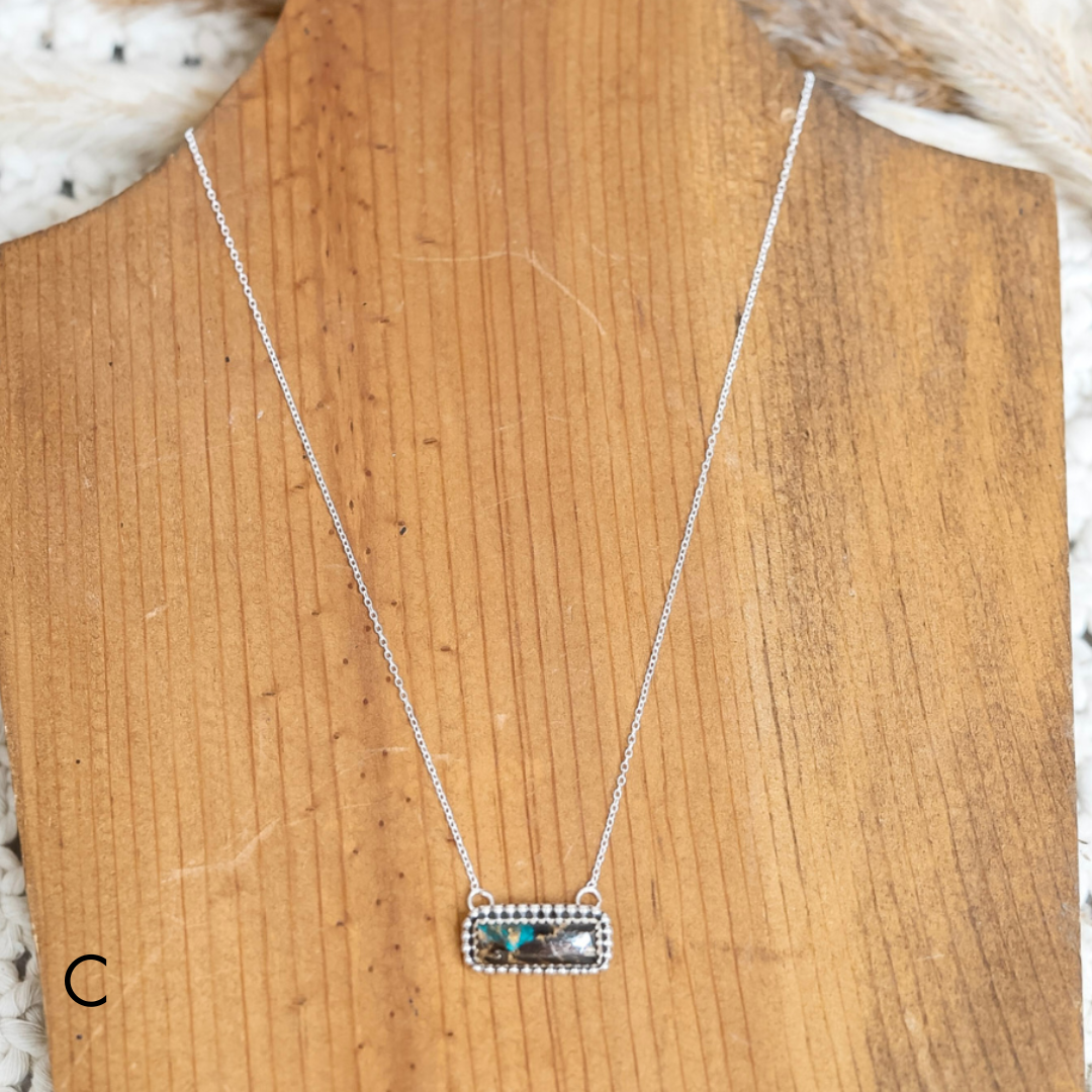 Navajo | Silver chain necklace with White Buffalo and Turquoise Mix Bar Pendant