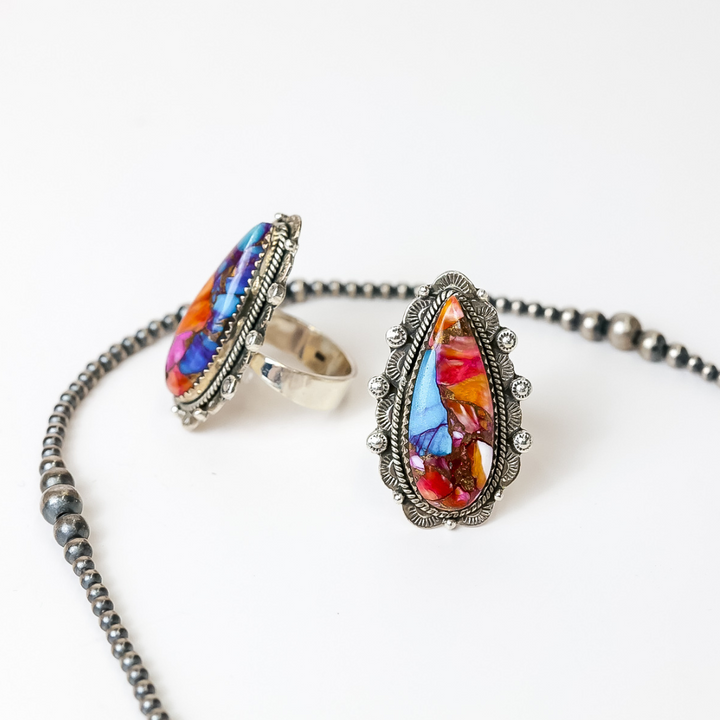 HaDa Collection | Handmade Adjustable Sterling Silver & Pink Dahlia, Spiny & Turquoise Remix Stone