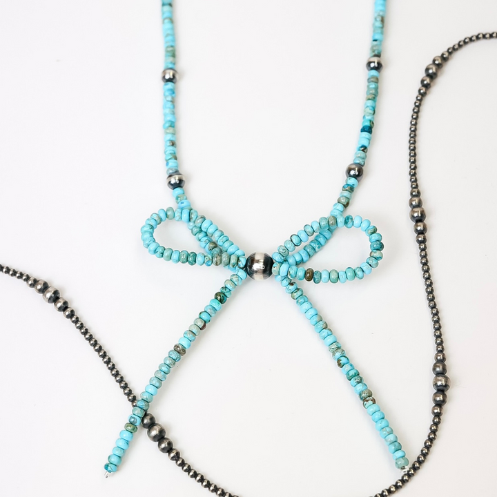Navajo | Turquoise Stone and Sterling Silver Navajo Pearl Bow Tie Necklace