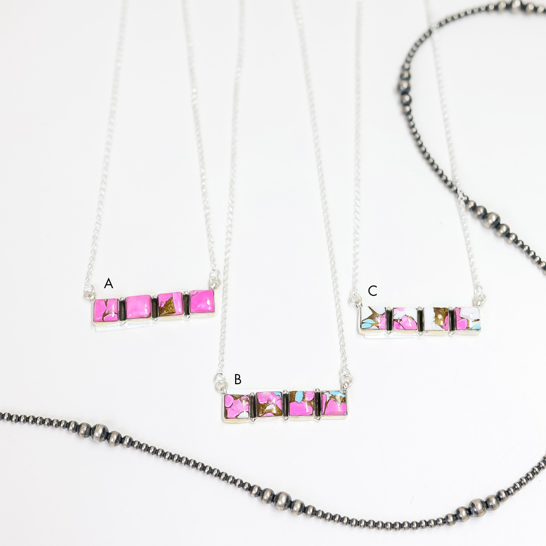 Hada Collection | Handmade Sterling Silver Cotton Candy Stone Cluster Bar Necklace