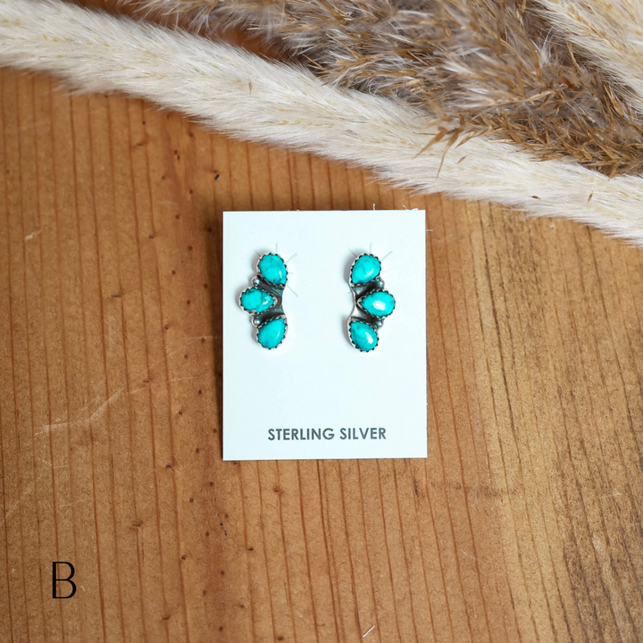 Navajo | Triple Teardrop Sterling Silver Stud Turquoise Earring