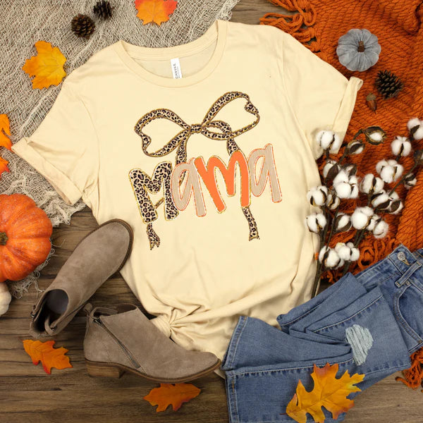 Online Exclusive | Grandma Nickname Leopard Bow Short Sleeve Graphic Tee in Cream