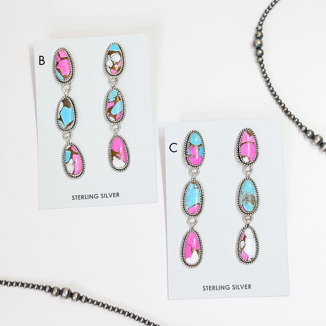 HaDa Collection | Handmade Sterling Silver and Cotton Candy Stone Drop Statement Earrings