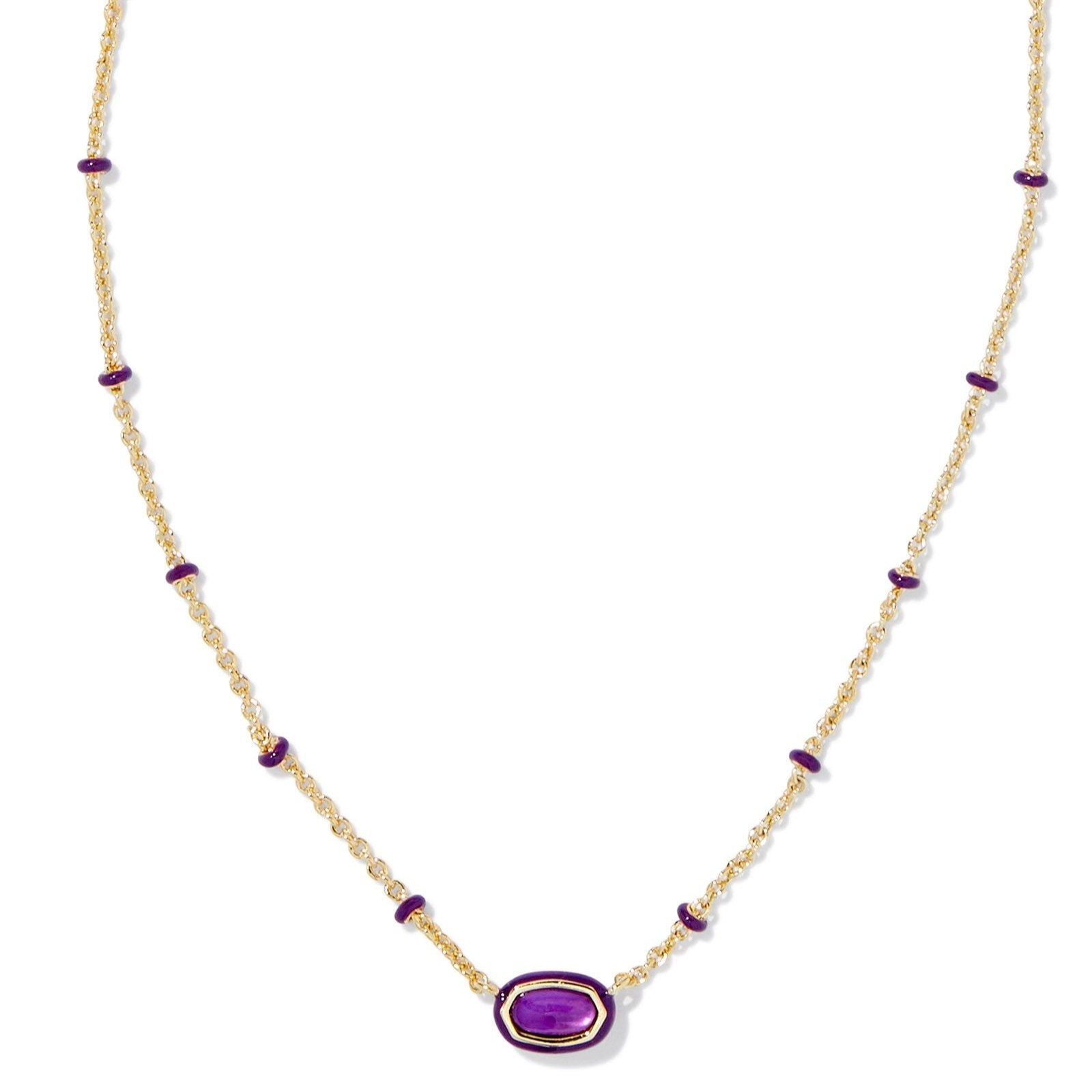 Kendra Scott | Mini Elisa Gold Enamel Frame Short Pendant Necklace in Purple Mother-of-Pearl