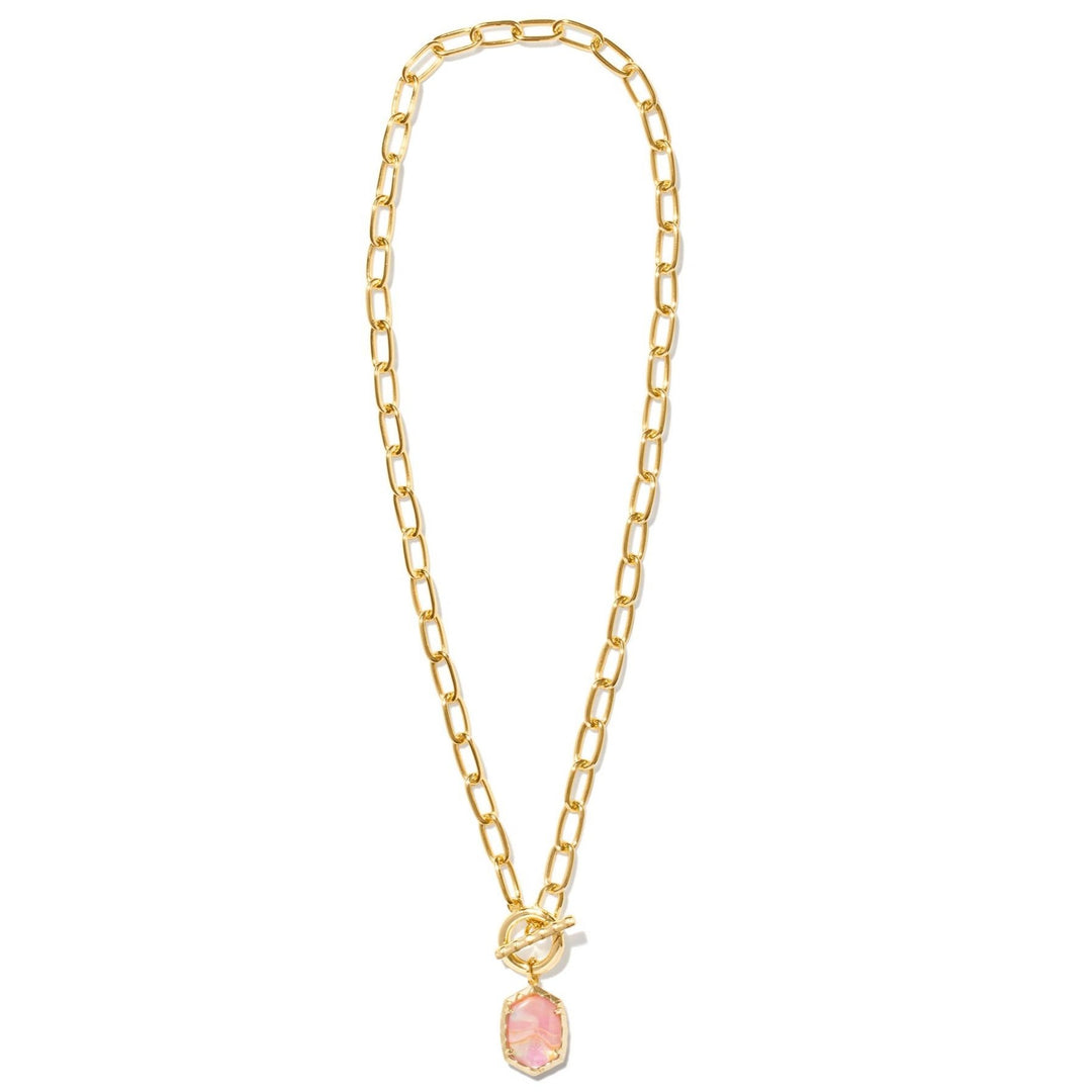 Kendra Scott | Daphne Gold Link and Chain Necklace in Light Pink Iridescent Abalone - Giddy Up Glamour Boutique